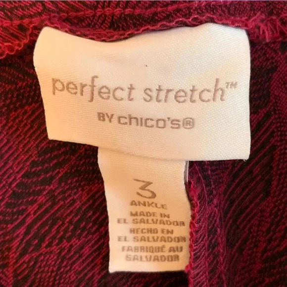 Chicos 3 Size US 16 XL Josie Stretch Botanical Slim Ankle Pants Cranberry Leaf - Picture 6 of 7
